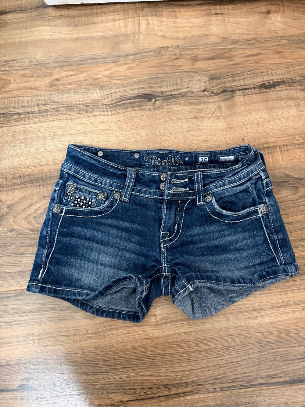 Miss Me Indigo Blue Distressed Denim Shortie Shorts